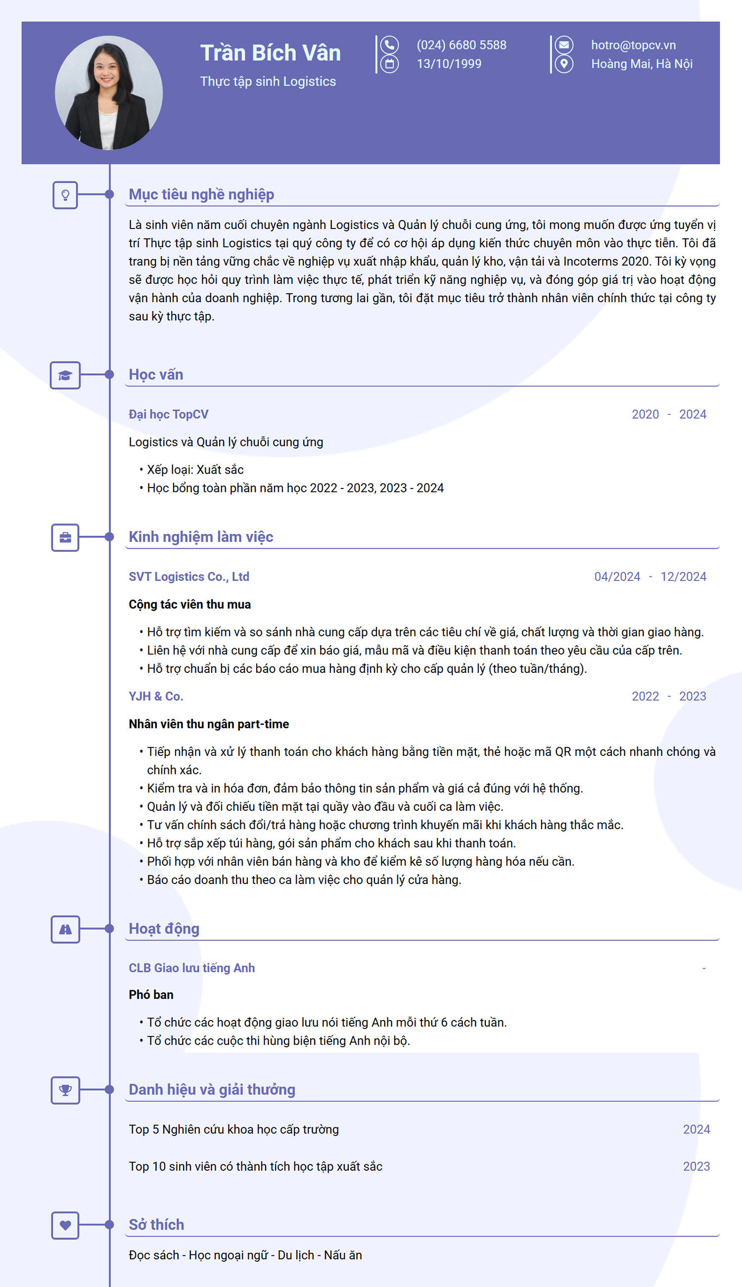 cv xin viec cho sinh vien