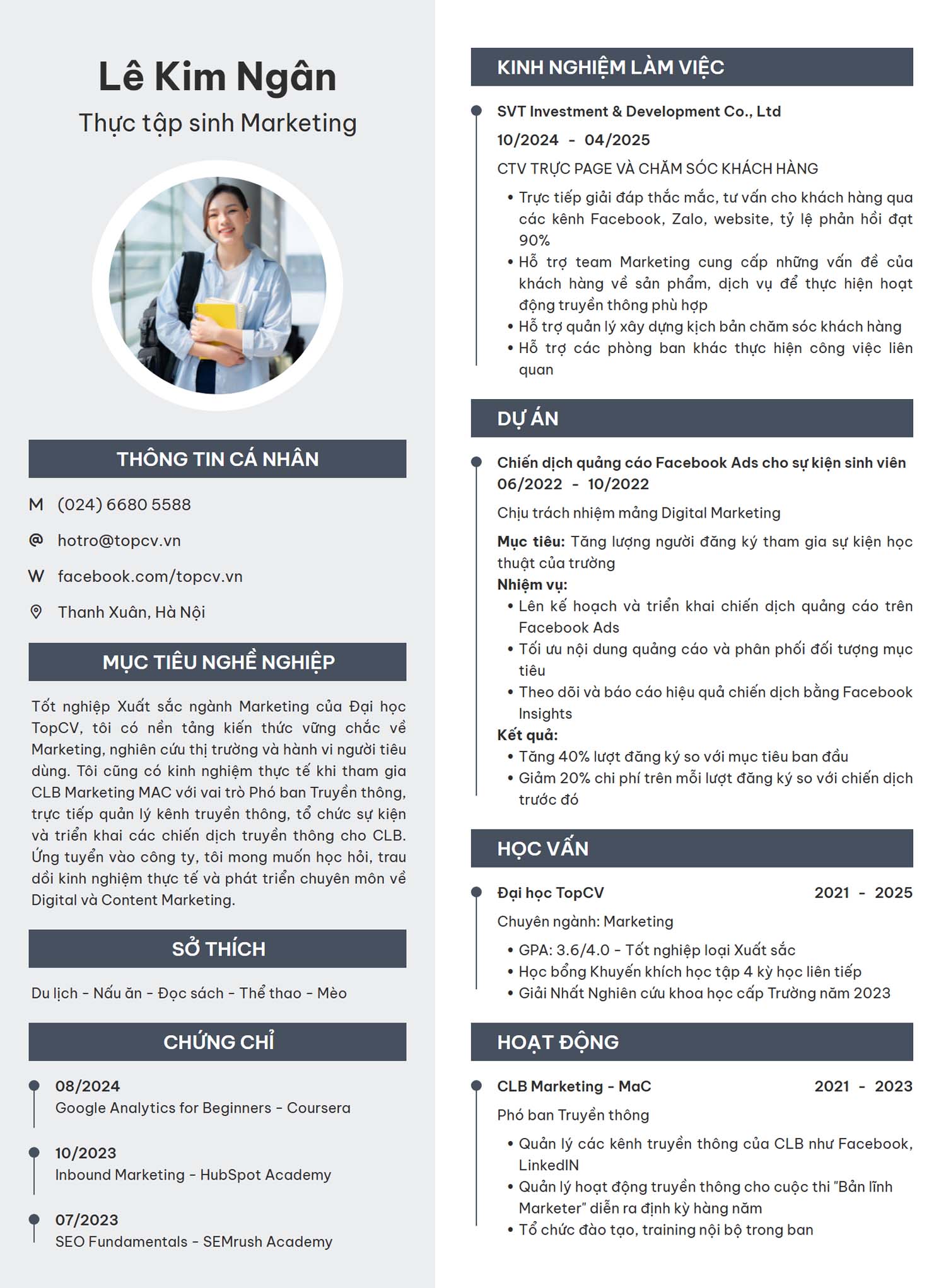 cv cho sinh vien moi ra truong