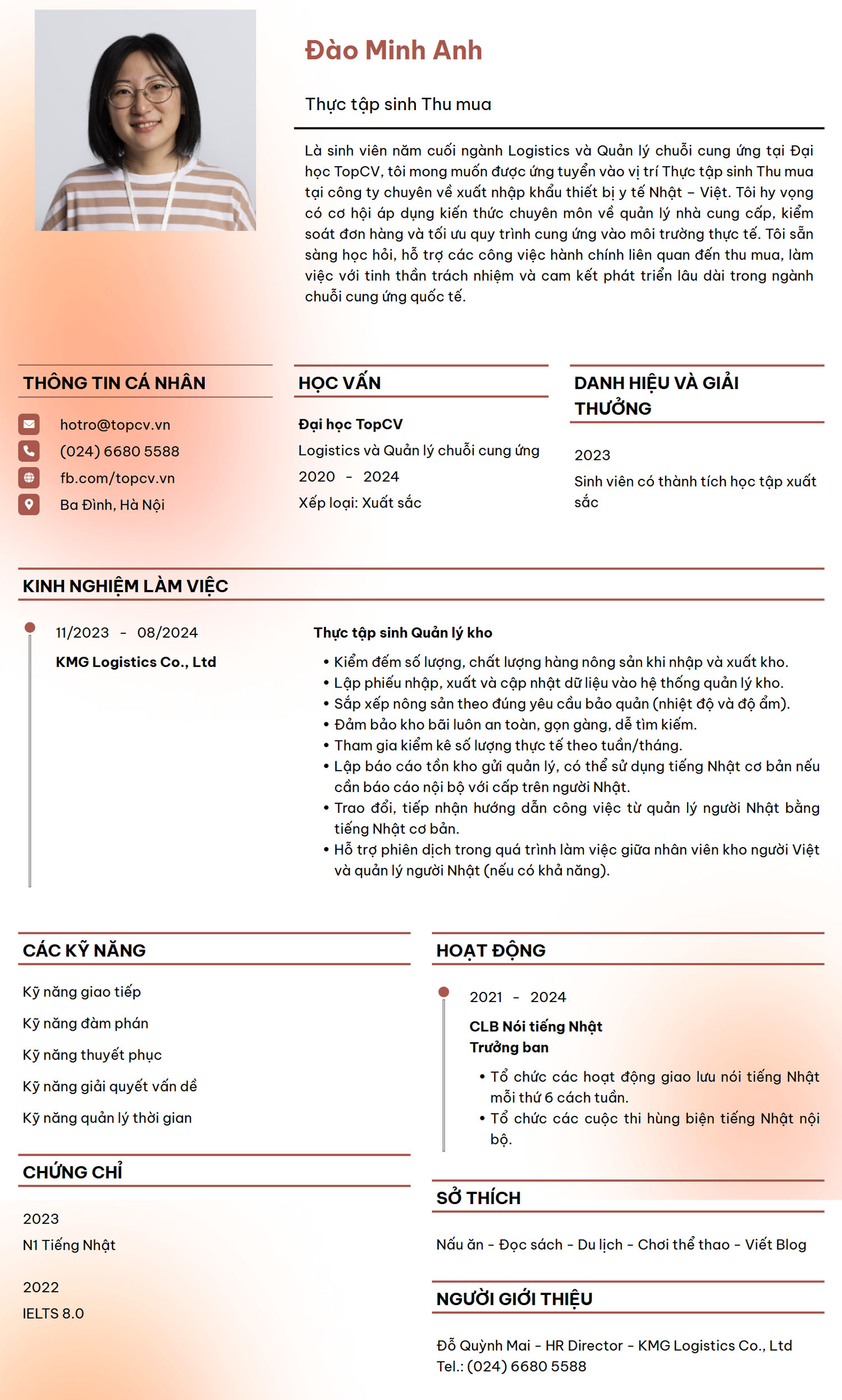 Tham khảo mẫu CV Thực tập sinh thu mua