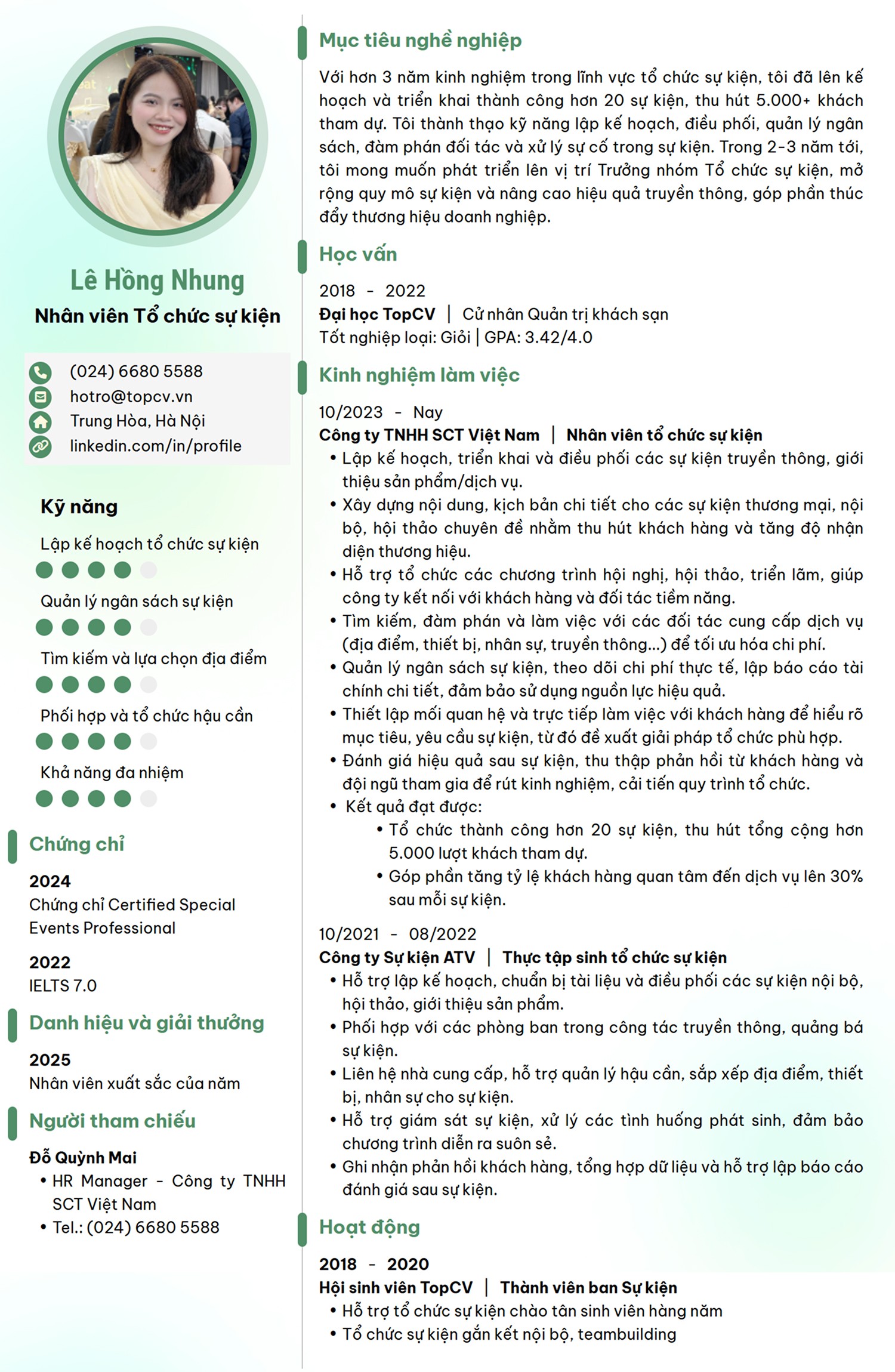 Mẫu CV Nhân viên tổ chức sự kiện nổi bật trên TopCV