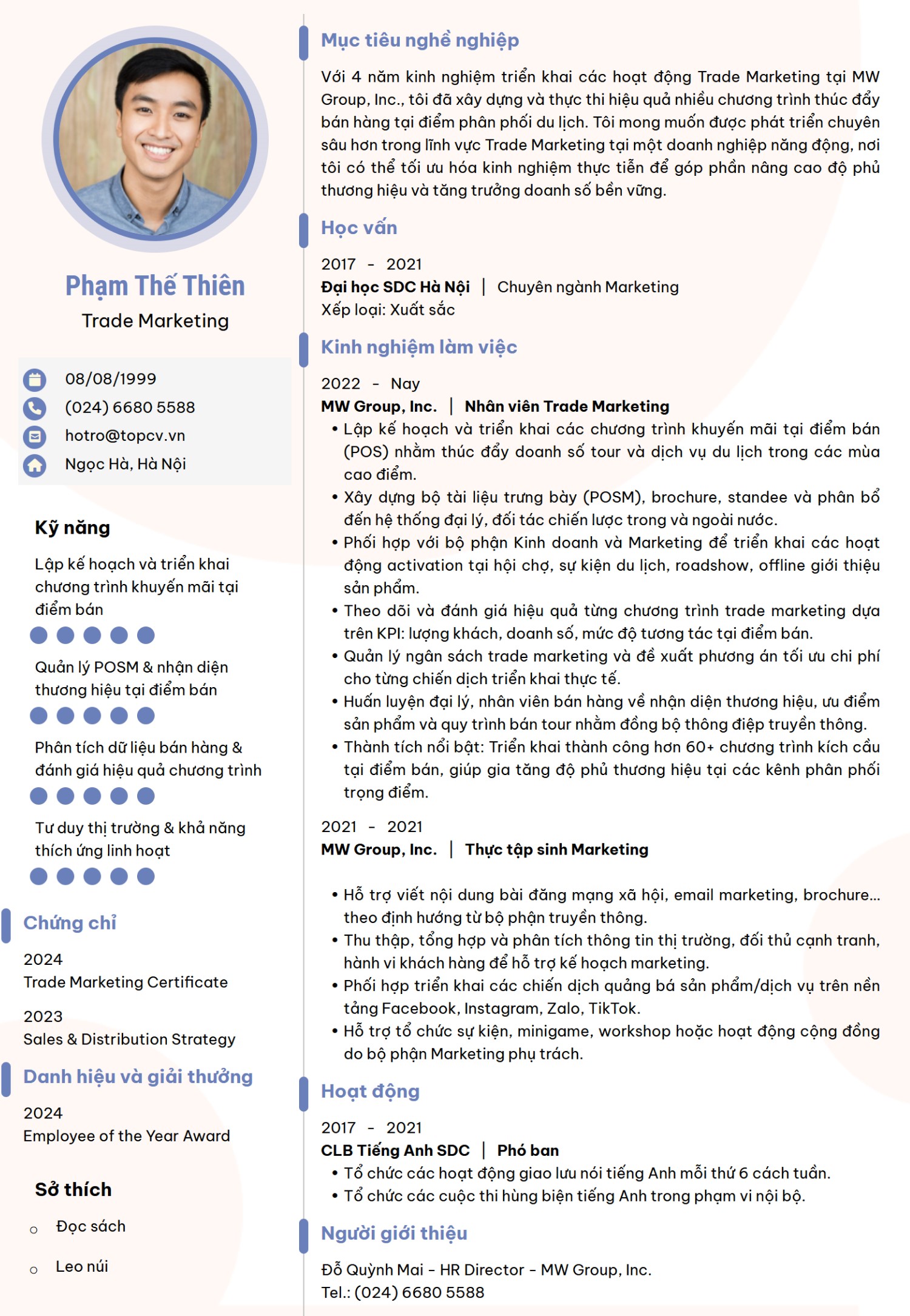 Mẫu CV Trade Marketing tiếng Việt