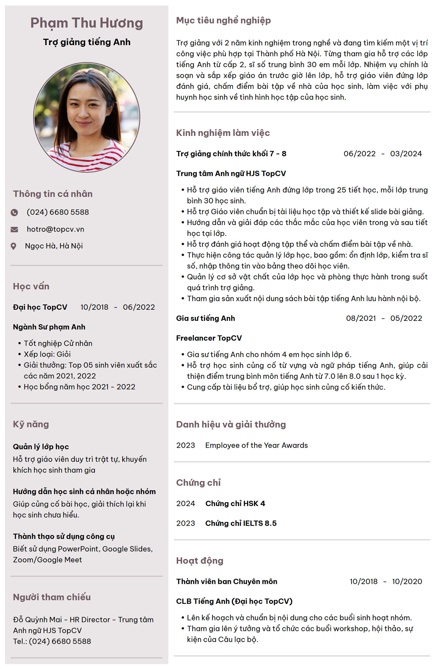 Tham khảo mẫu CV Trợ giảng tiếng Anh ấn tượng