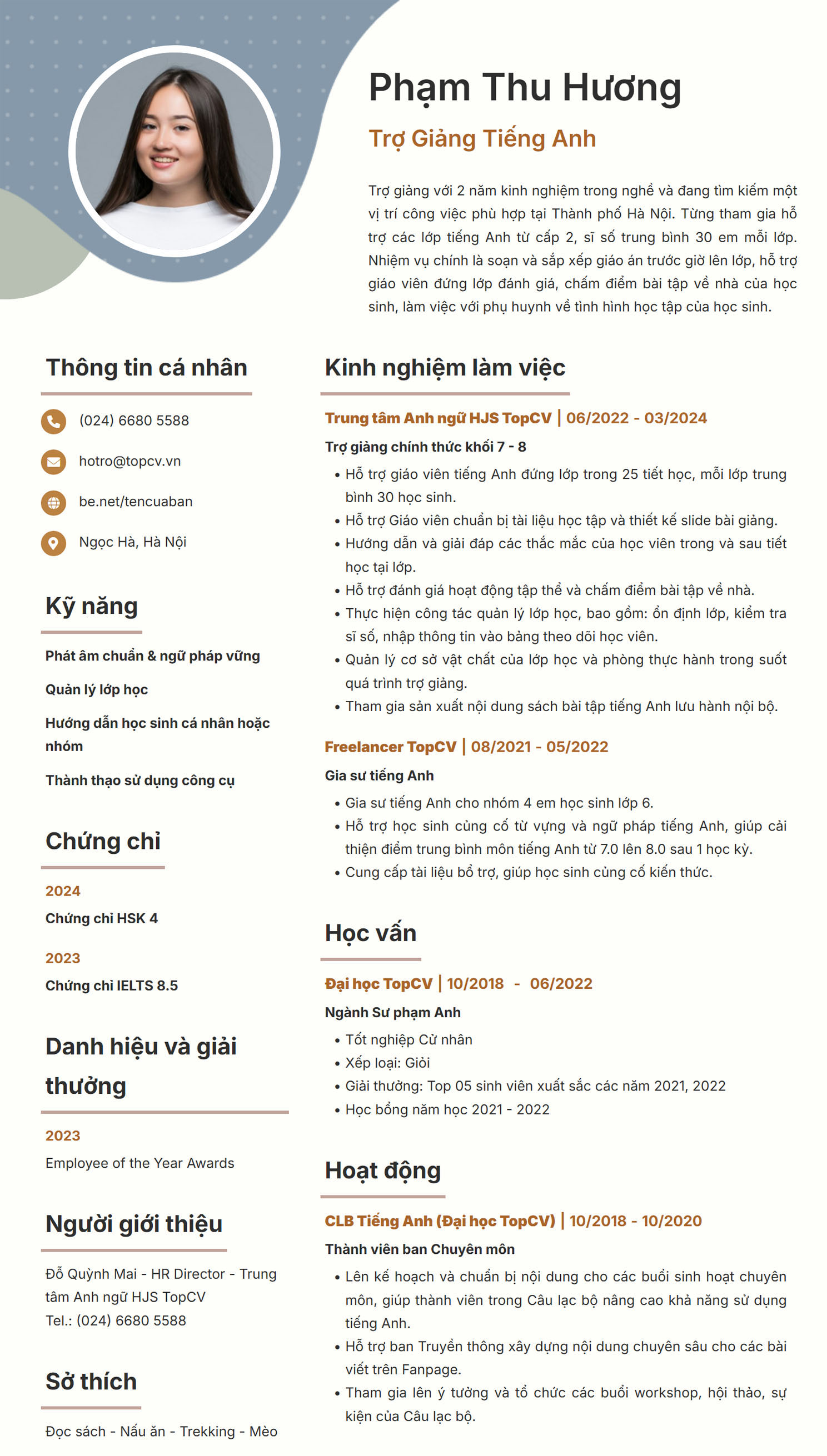 Tham khảo mẫu CV Trợ giảng tiếng Anh thanh lịch