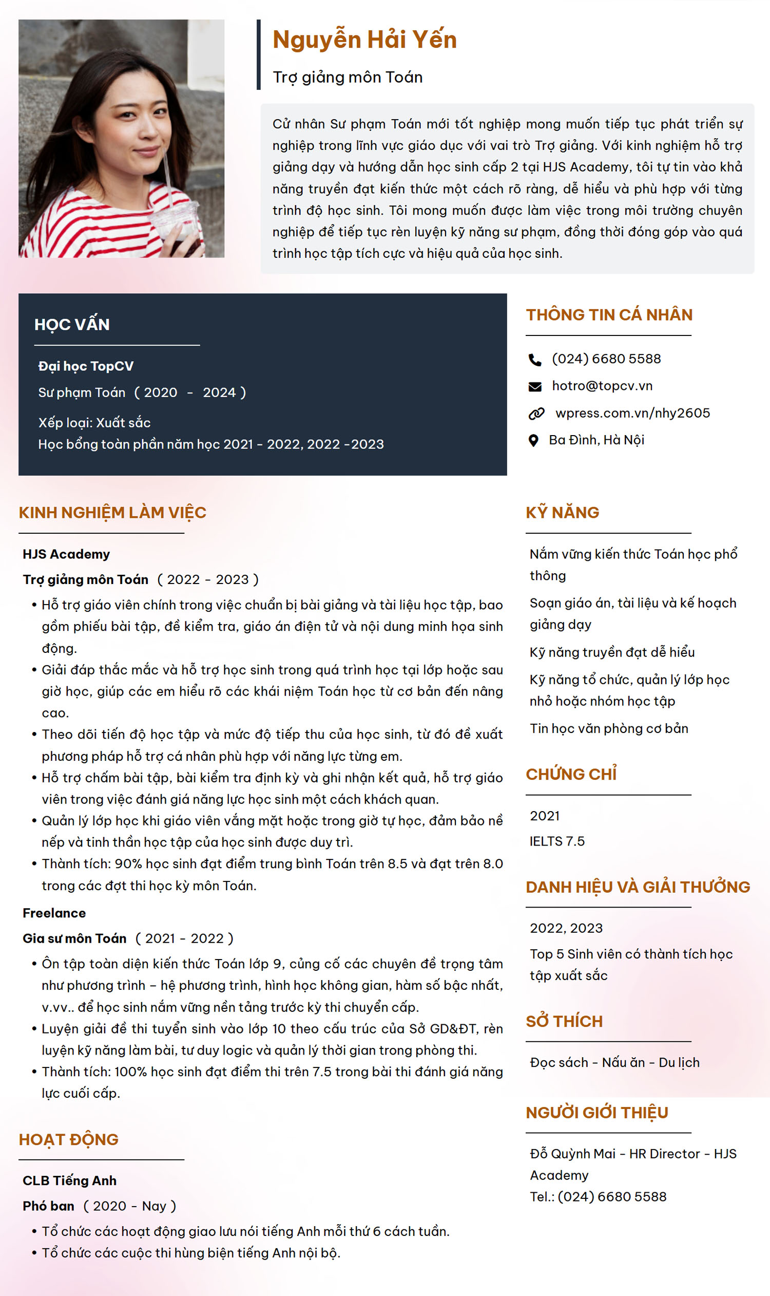 Tham khảo mẫu CV Trợ giảng tại TopCV