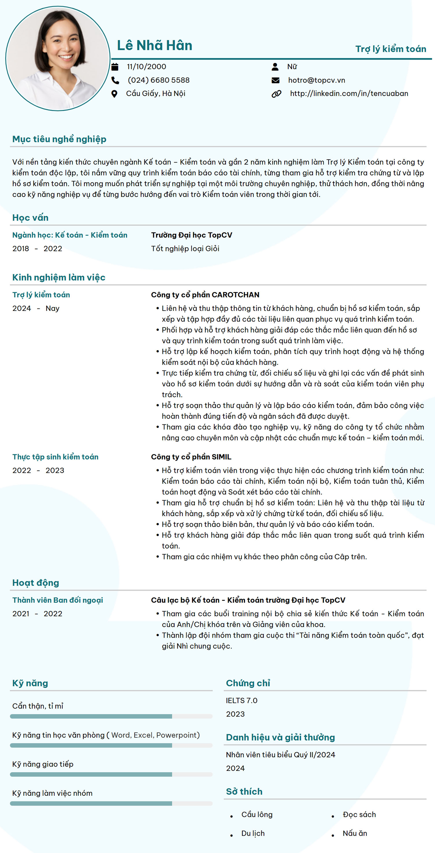 Tham khảo mẫu CV Trợ ký kiểm toán
