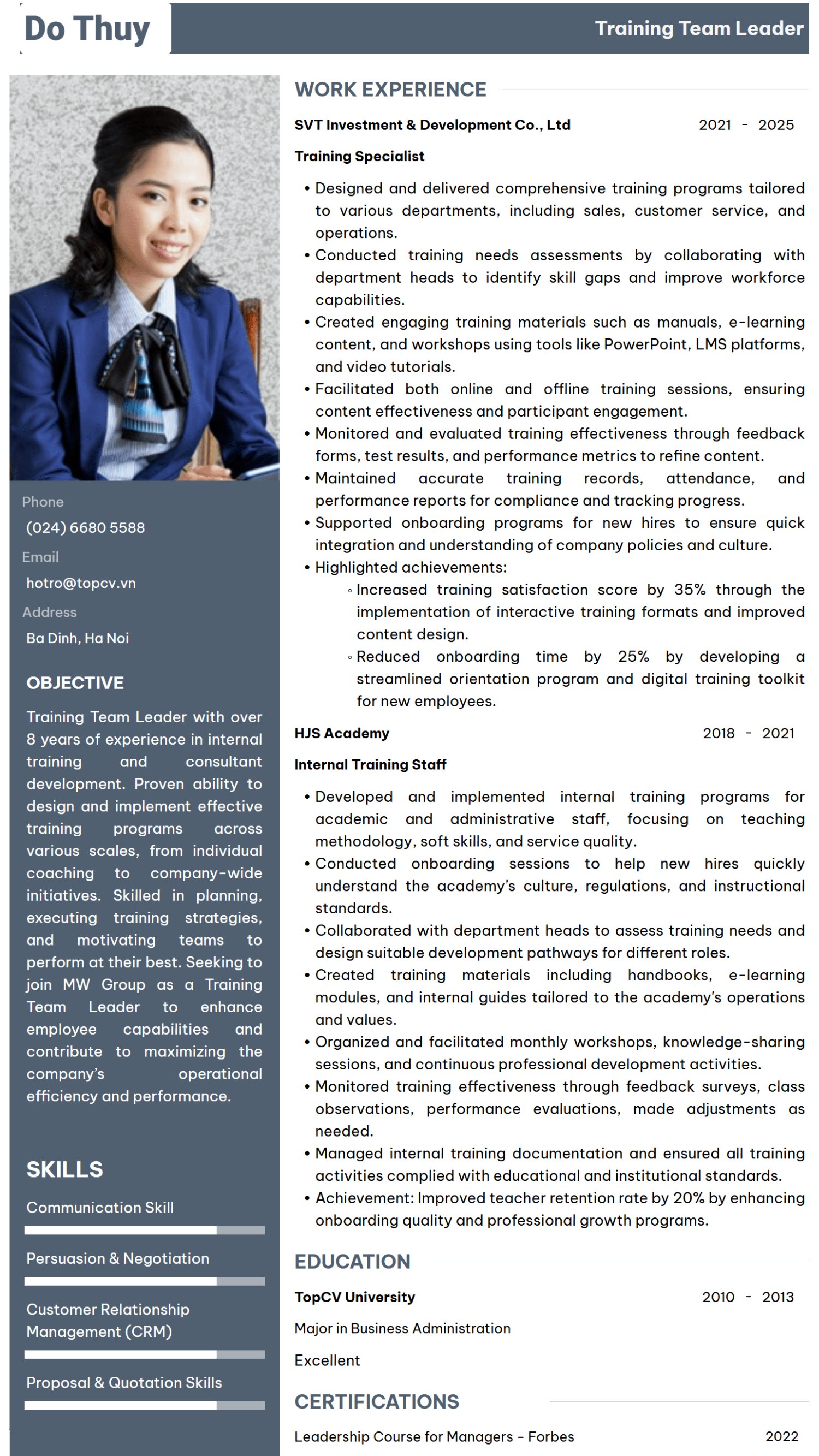 mẫu CV Trưởng nhóm đào tạo tiếng Anh