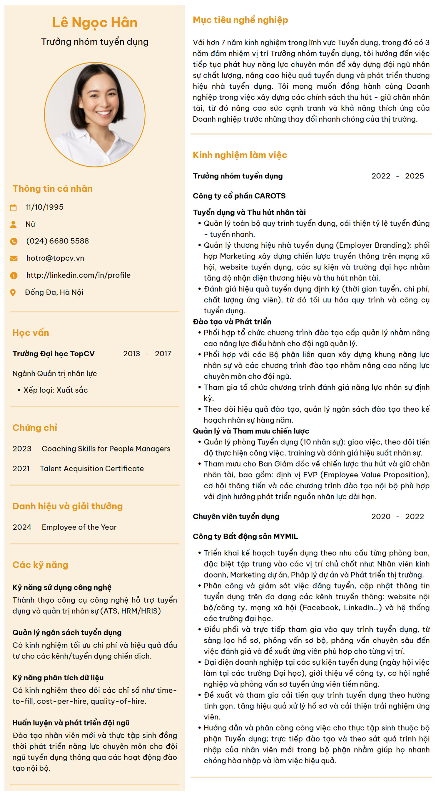 Tham khảo mẫu CV Trưởng nhóm tuyển dụng