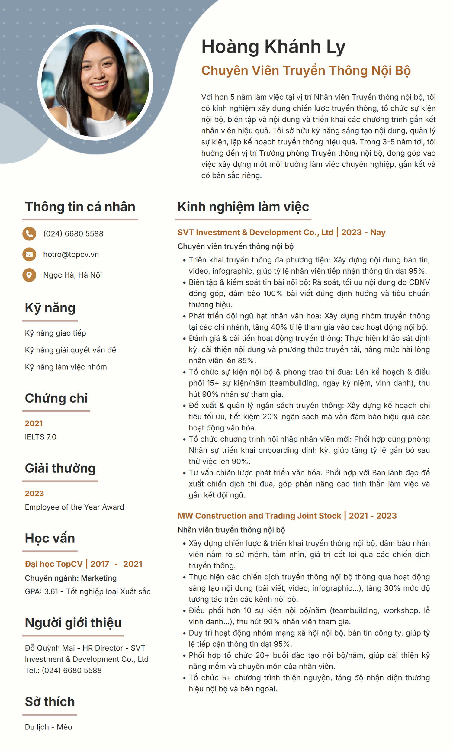 Tham khảo mẫu CV Truyền thông nội bộ tinh tế