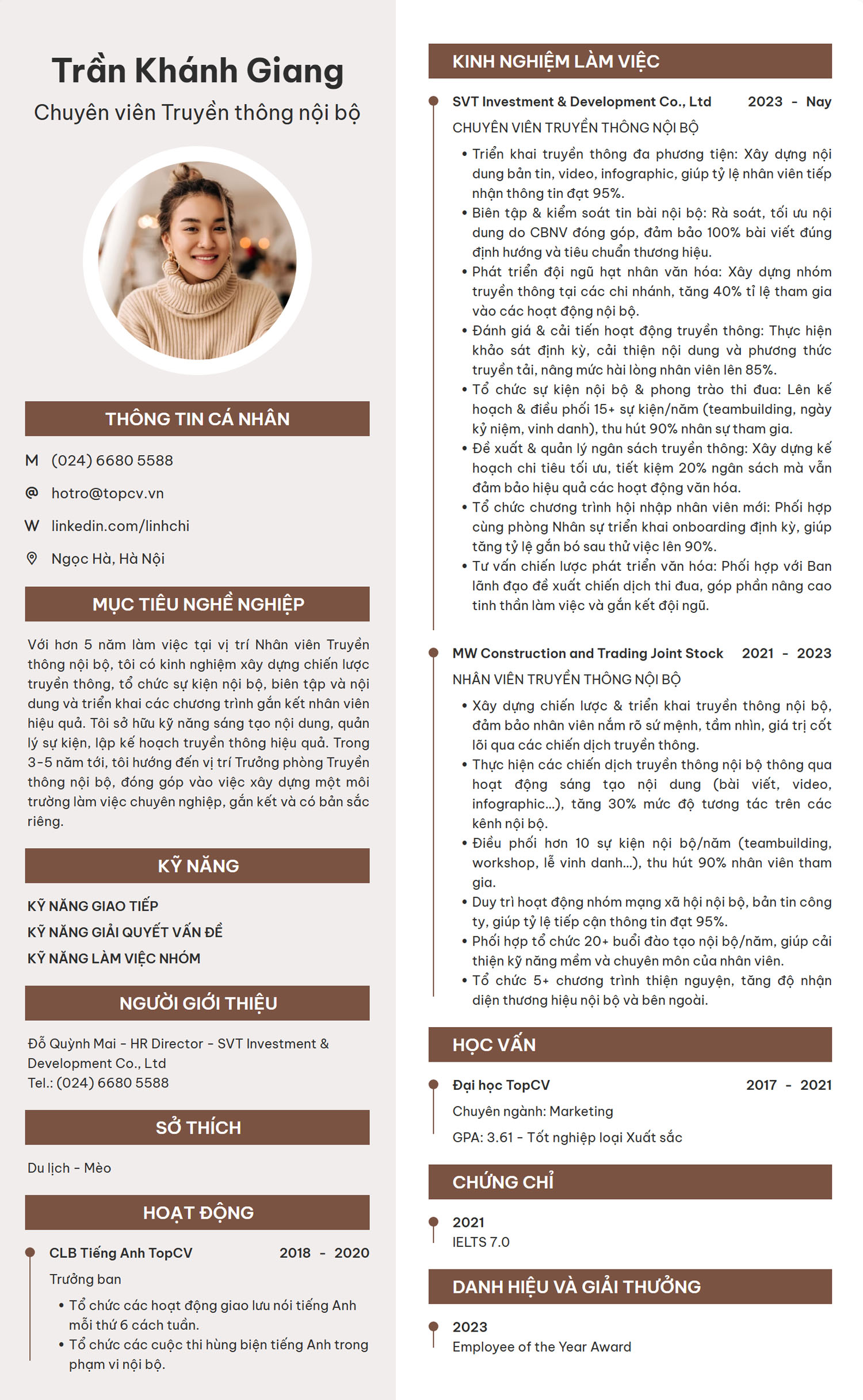 Tham khảo mẫu CV Truyền thông nội bộ hiện đại