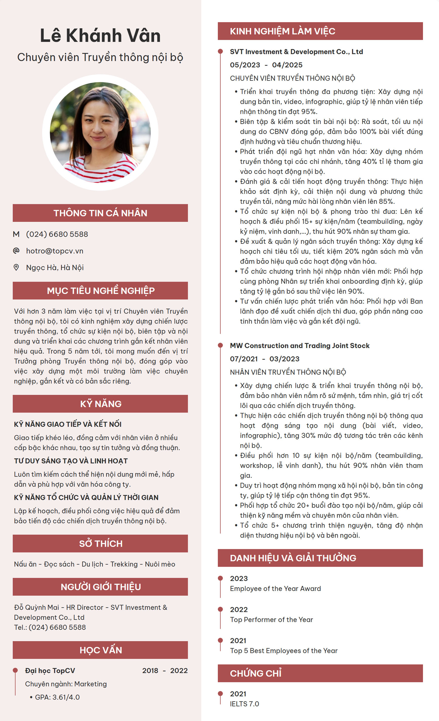 Tham khảo mẫu CV Truyền thông nội bộ lịch sự