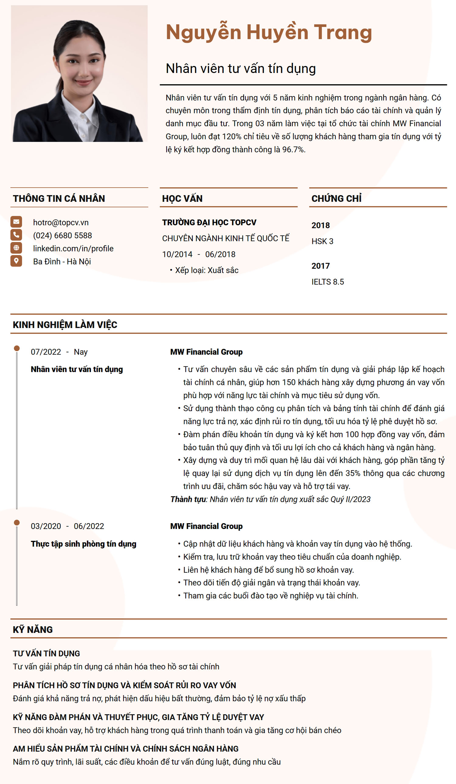mẫu CV Tư vấn tín dụng