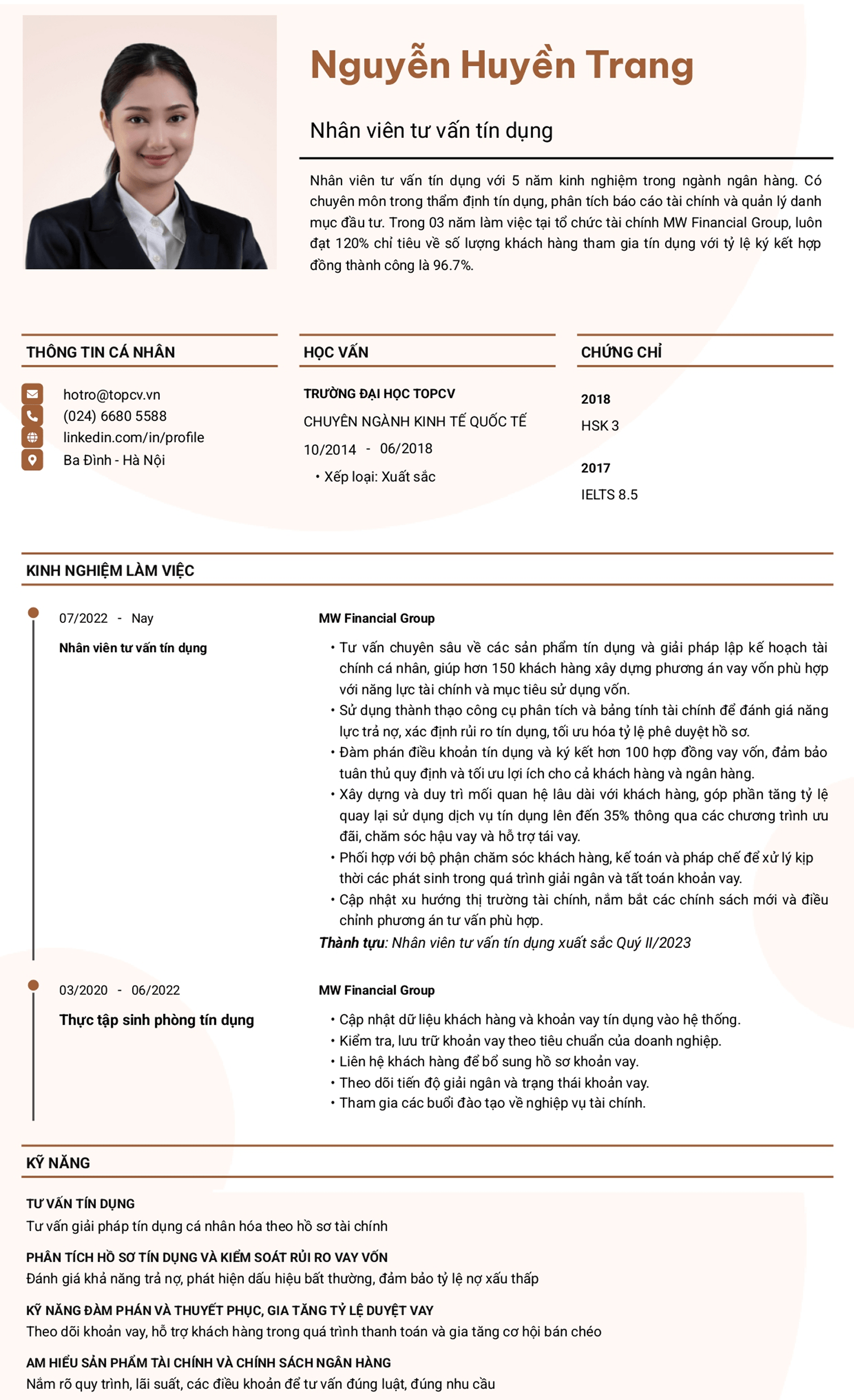 Mẫu CV Tư vấn tín dụng