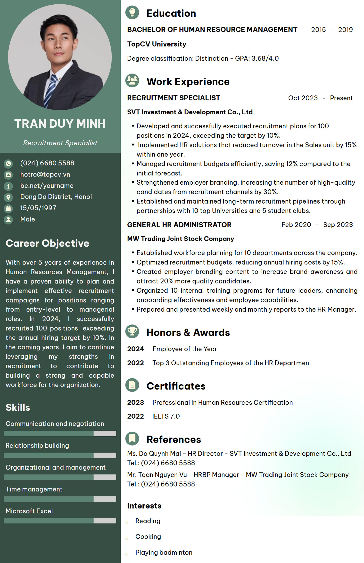 Tham khảo mẫu CV Tuyển dụng nhân sự Tiếng Anh