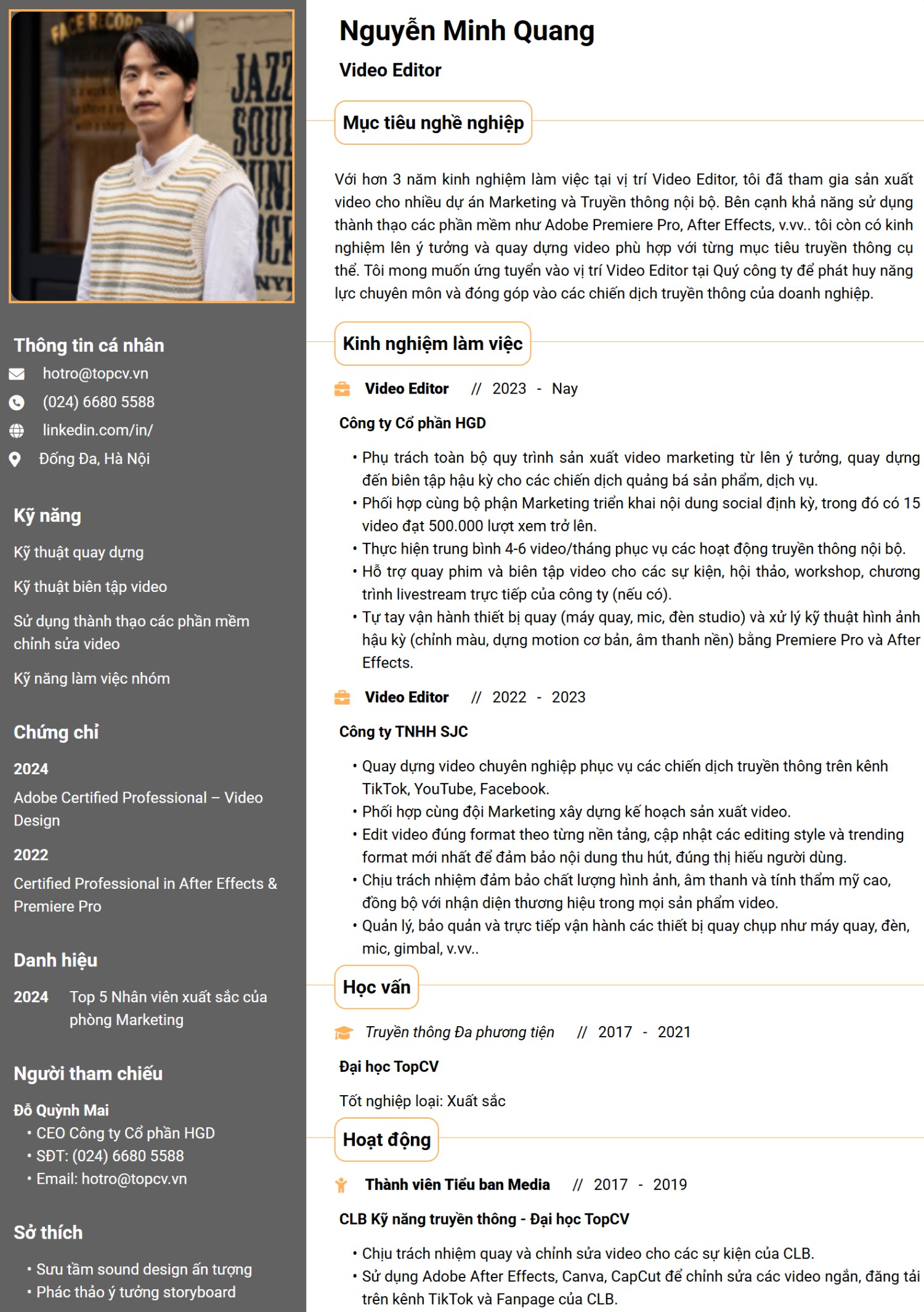 Mẫu CV Video Editor ấn tượng
