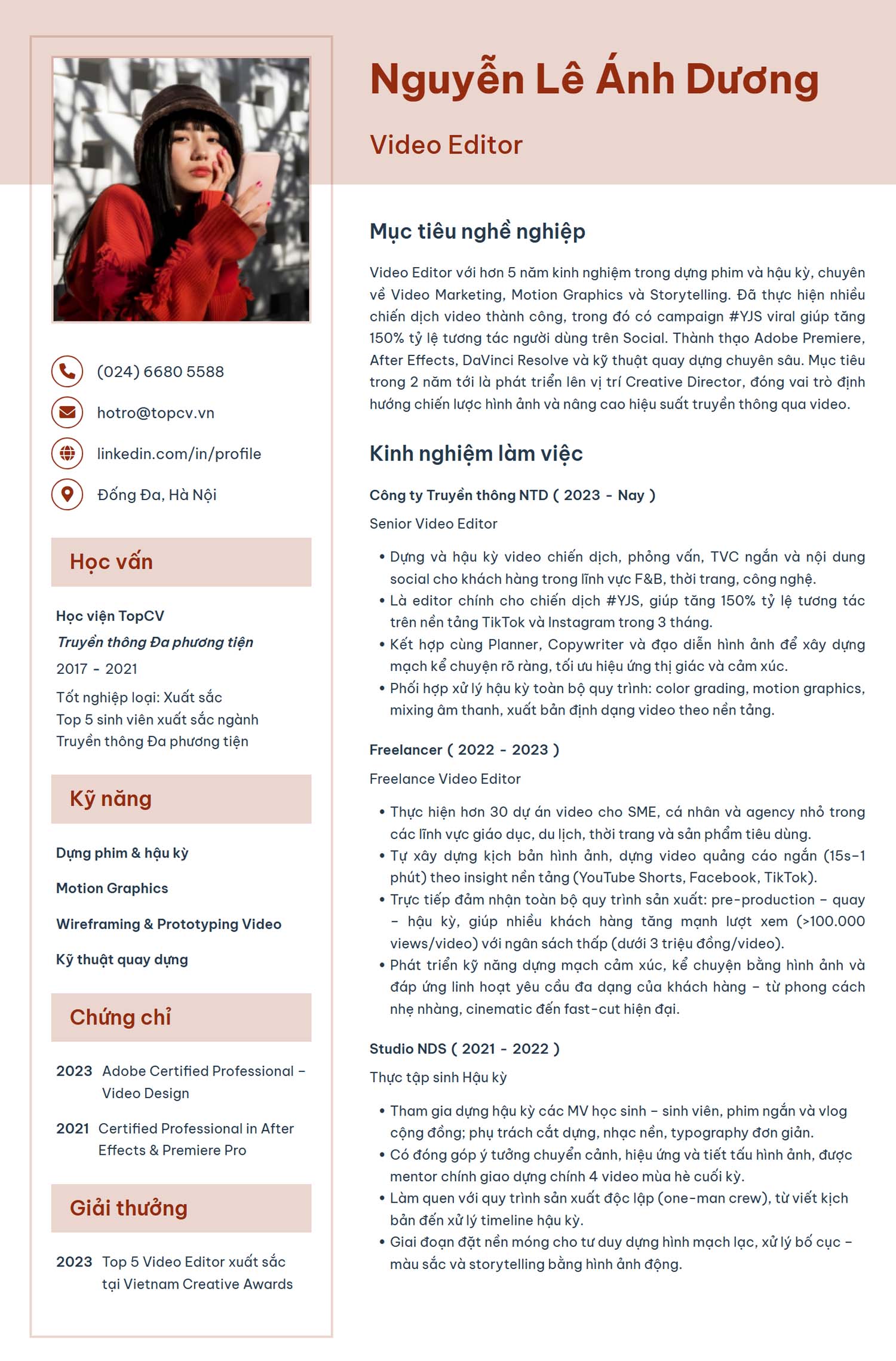 Mẫu CV Video Editor 