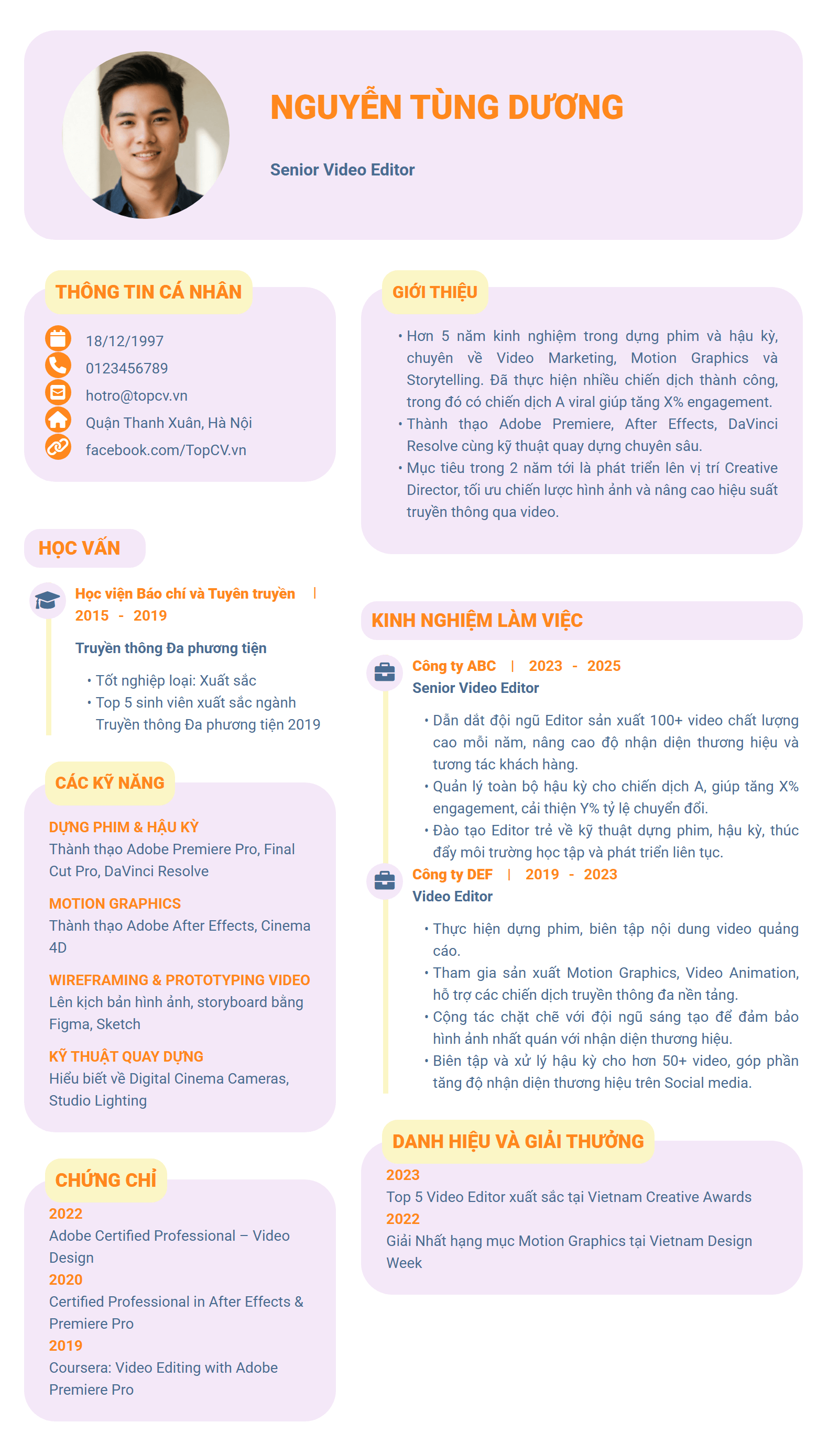 Mẫu CV Video Editor