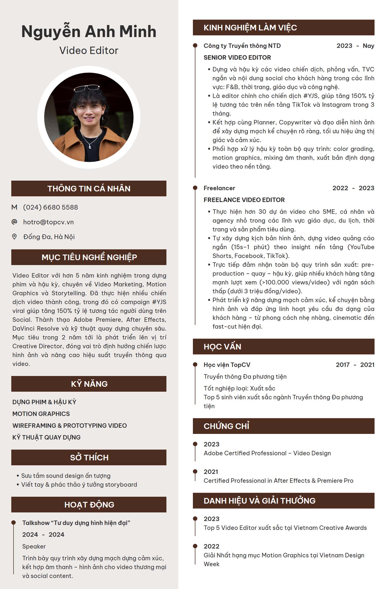 Mẫu CV Video Editor hiện đại