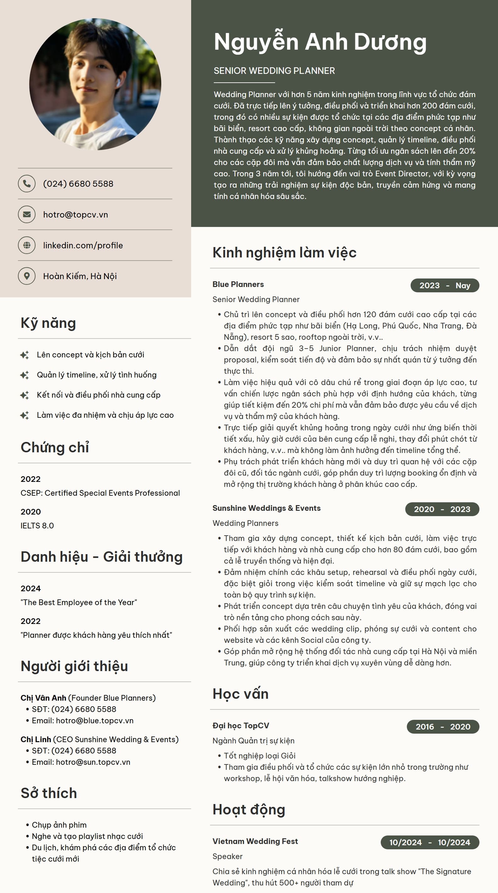 Mẫu CV Wedding Planner