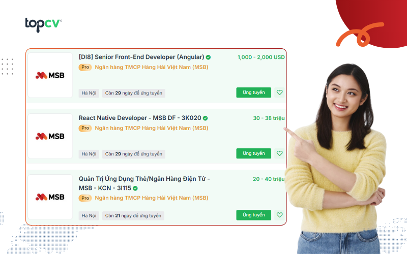 Ứng tuyển Ngân hàng MSB qua nền tảng TopCV