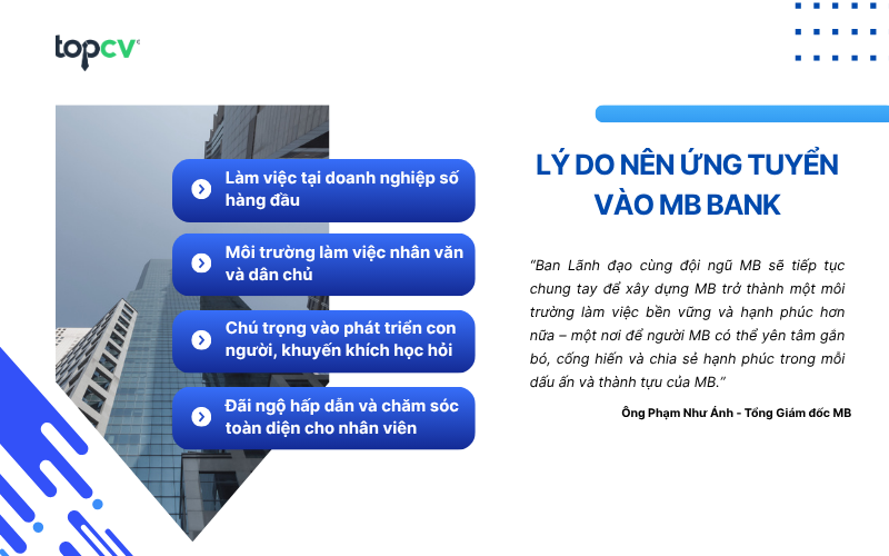 Lý do nên ứng tuyển vào ngân hàng MB