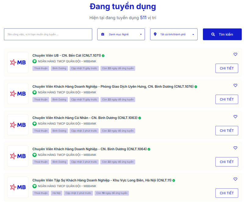 Ứng tuyển vào MB trực tiếp qua nền tảng tuyển dụng TopCV