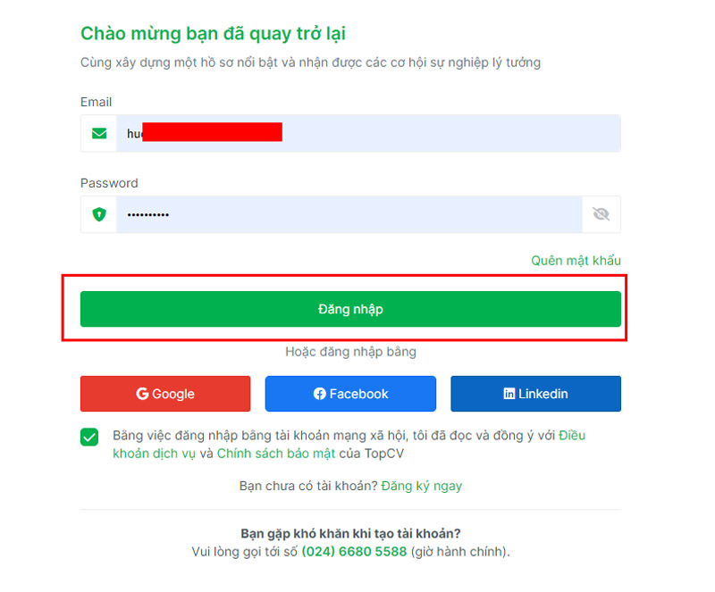 Đăng nhập vào tài khoản của bạn