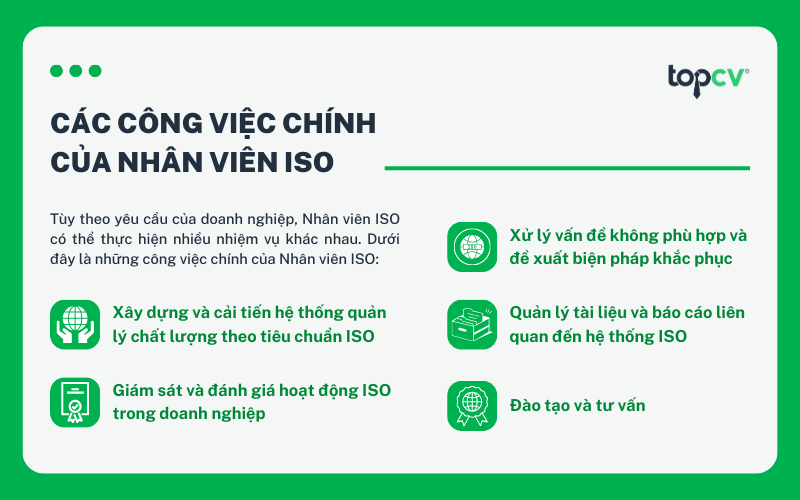 Các công việc chính của Nhân viên ISO