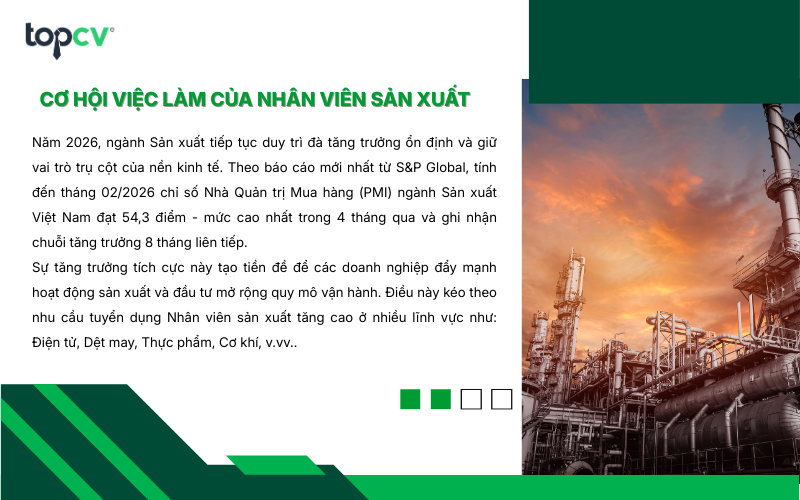 Cơ hội việc làm của Nhân viên sản xuất