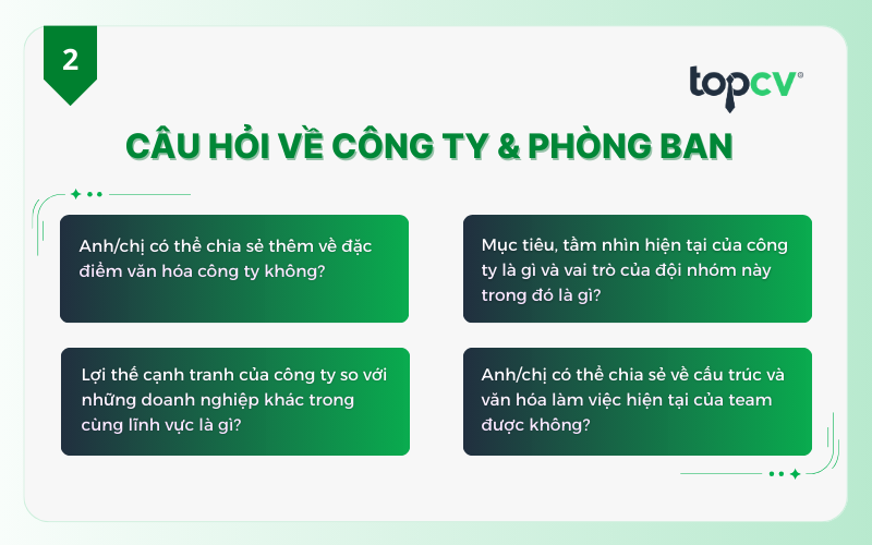 Những câu hỏi nên hỏi nhà tuyển dụng về vị trí và phòng ban