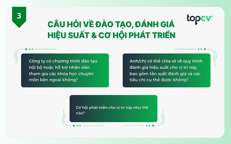 Các câu hỏi nên hỏi nhà tuyển dụng về đào tạo, đánh giá hiệu suất và cơ hội phát triển