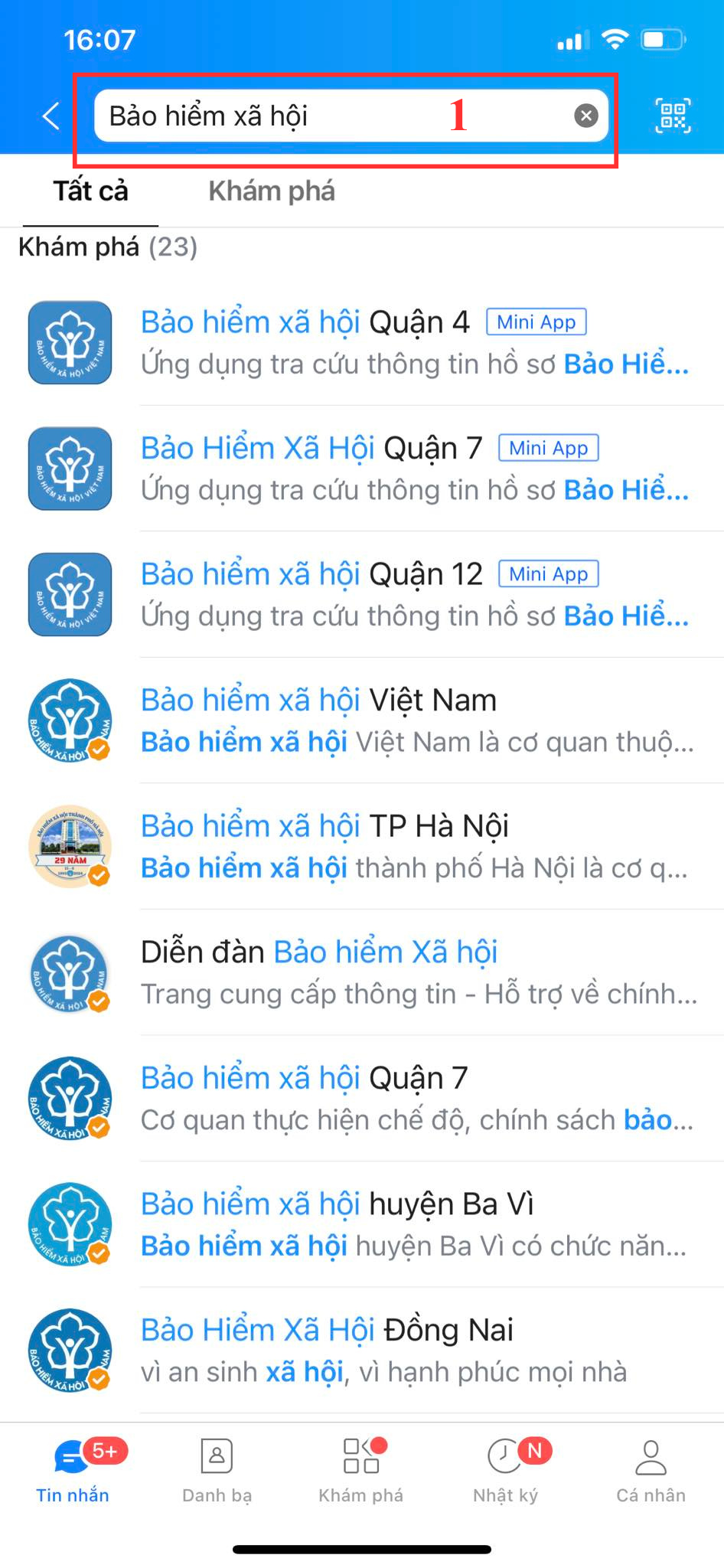Bước đầu tiên để tra cứu Bảo hiểm xã hội thông qua ứng dụng Zalo