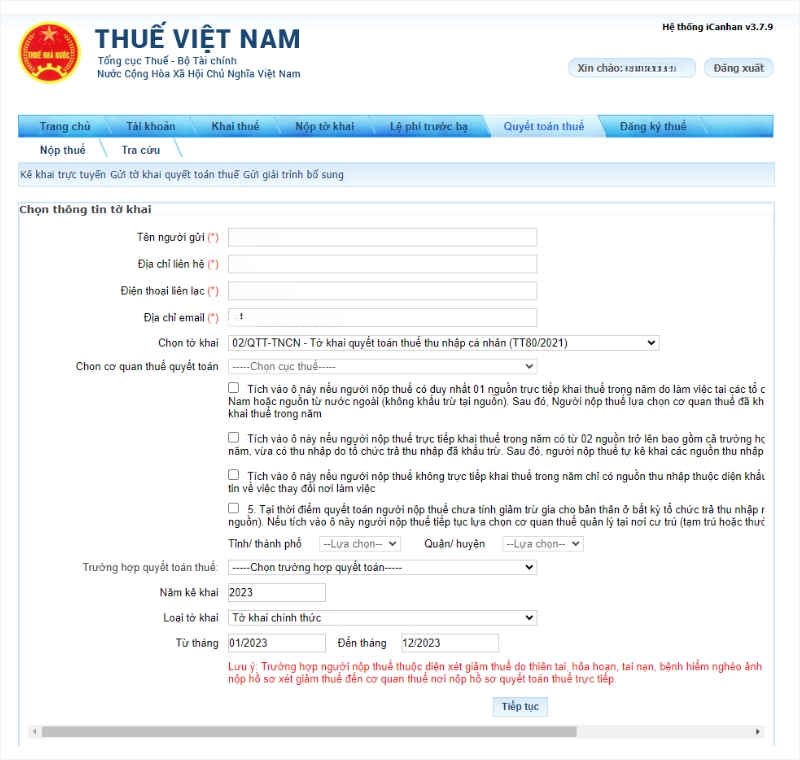 Tờ khai quyết toán thuế TNCN