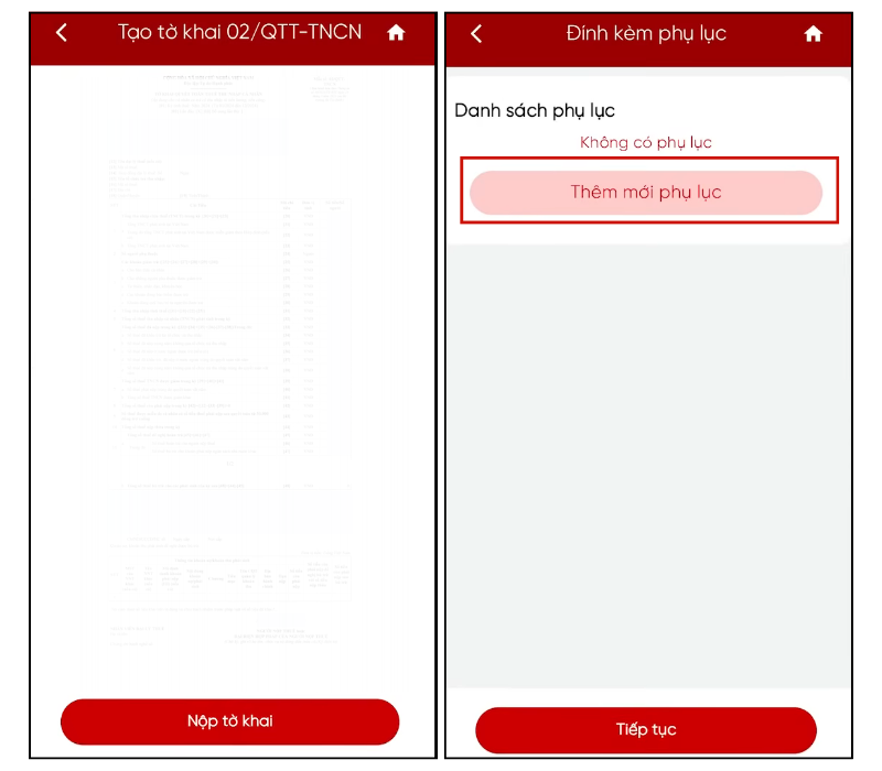 Tải lên phụ lục