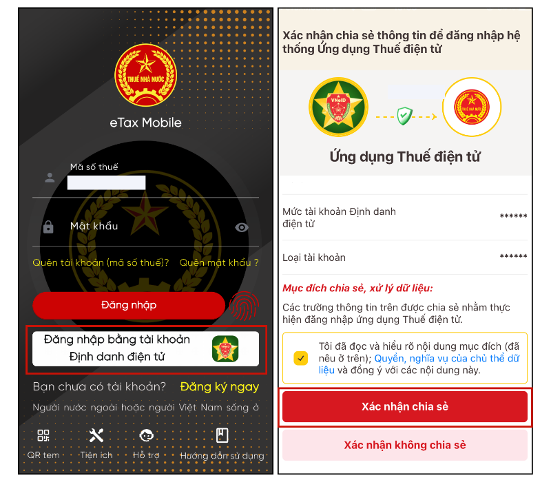 Đăng nhập eTax Mobile qua VNeID