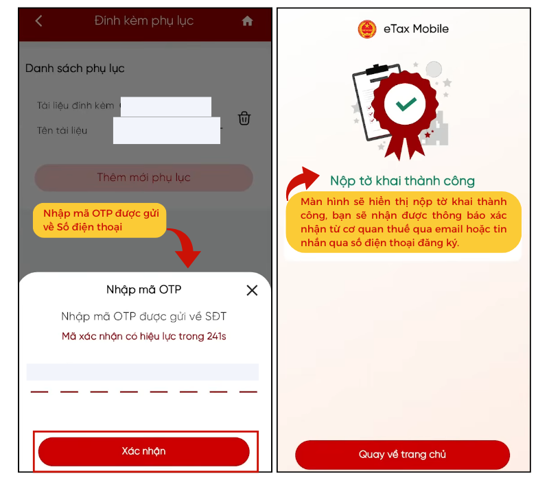 Xác nhận nộp tờ khai thành công