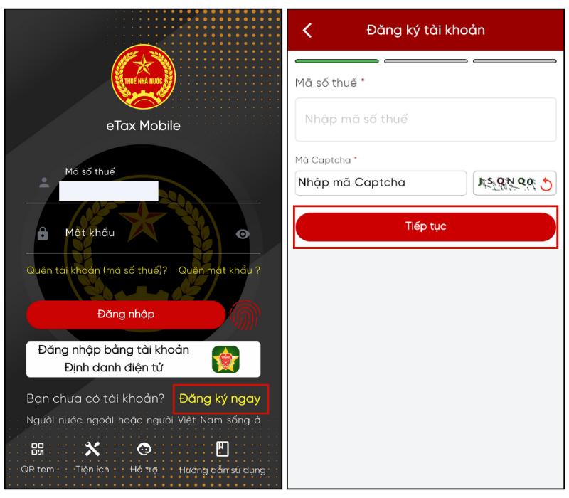 Đăng ký tài khoản trên eTax Mobile