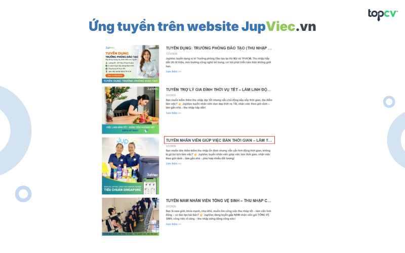 Ứng tuyển trên website Jupviec.vn