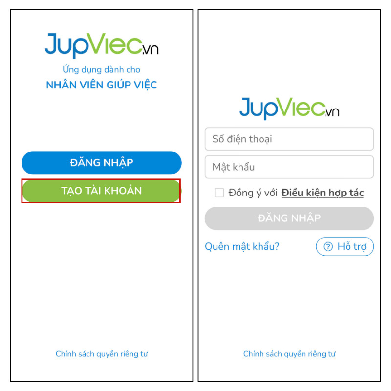 Mở ứng dụng và tạo tài khoản