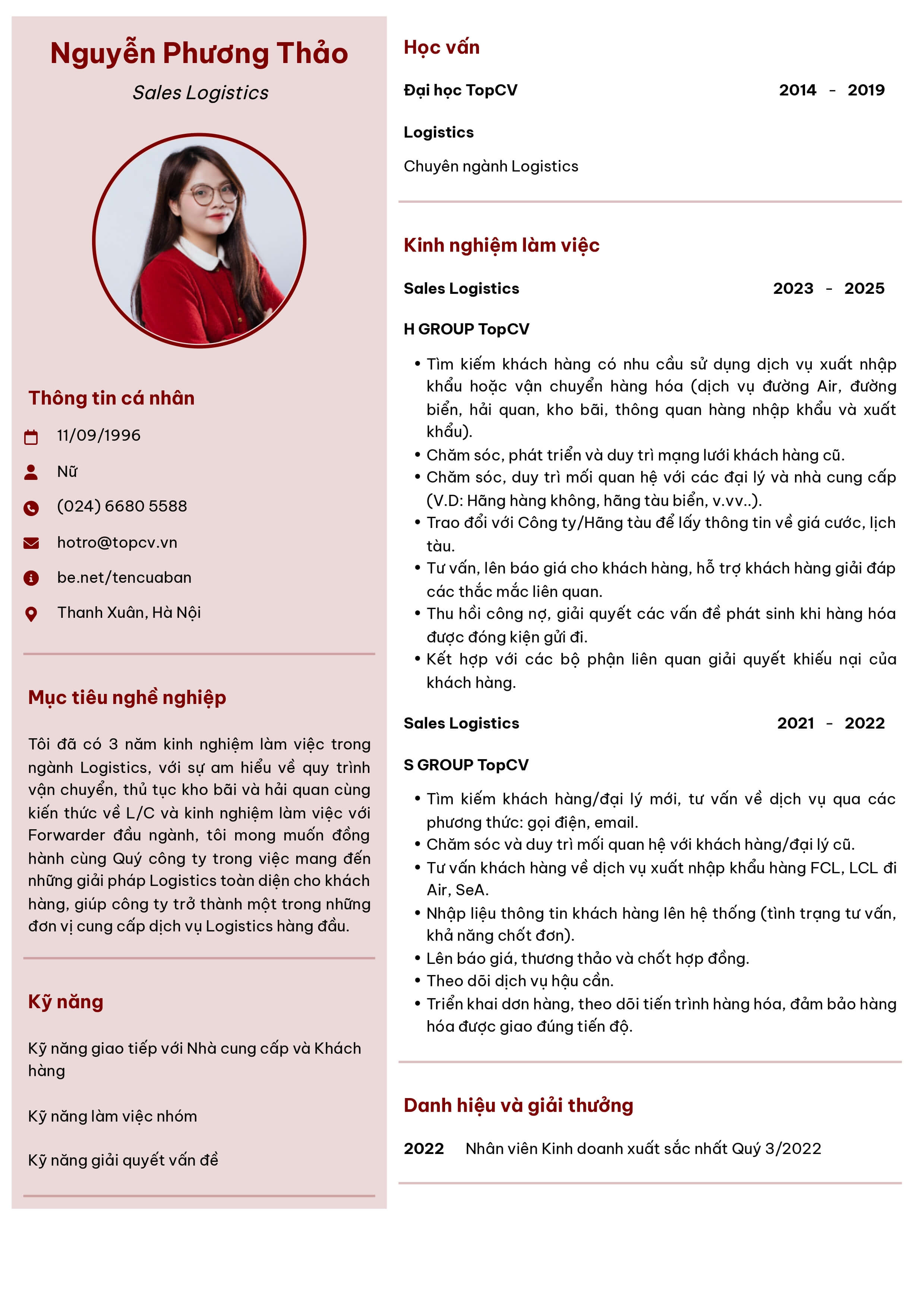 Mẫu CV Sales Logistics Hiện đại 6