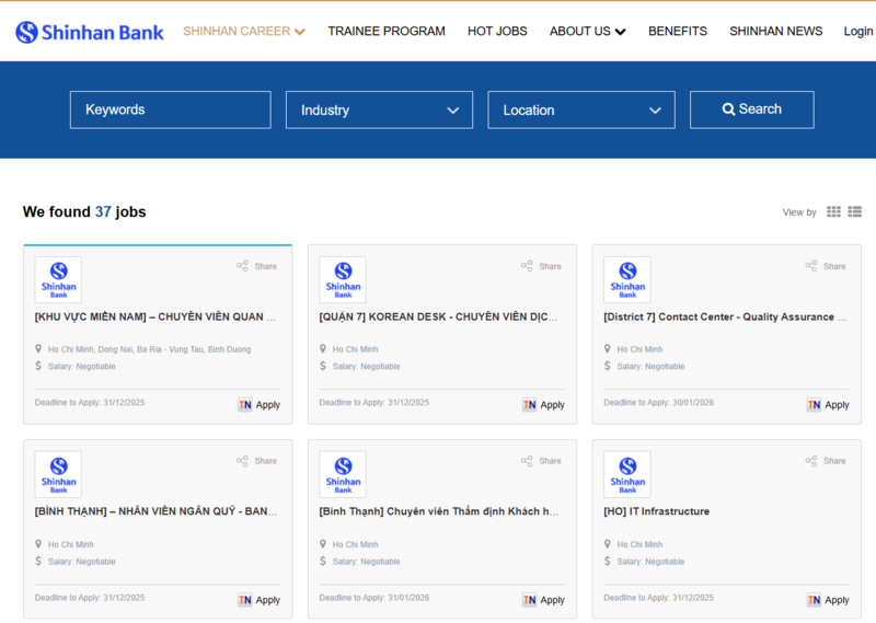 Ứng tuyển vào Shinhan Bank qua TopCV