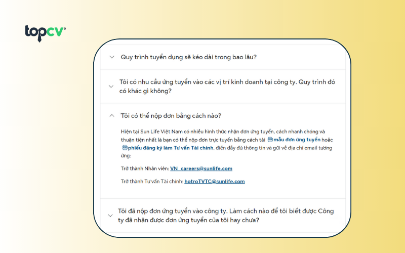 Cách ứng tuyển qua Email của Bảo hiểm Sun Life Việt Nam