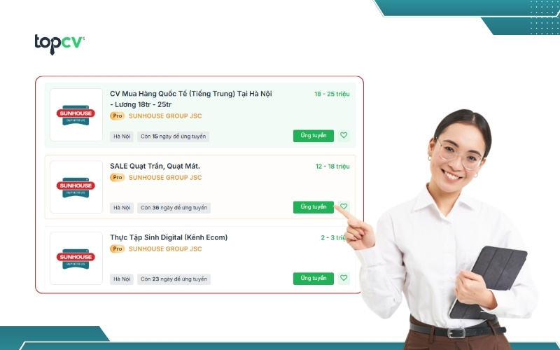 Ứng tuyển Tập đoàn SUNHOUSE qua nền tảng TopCV 