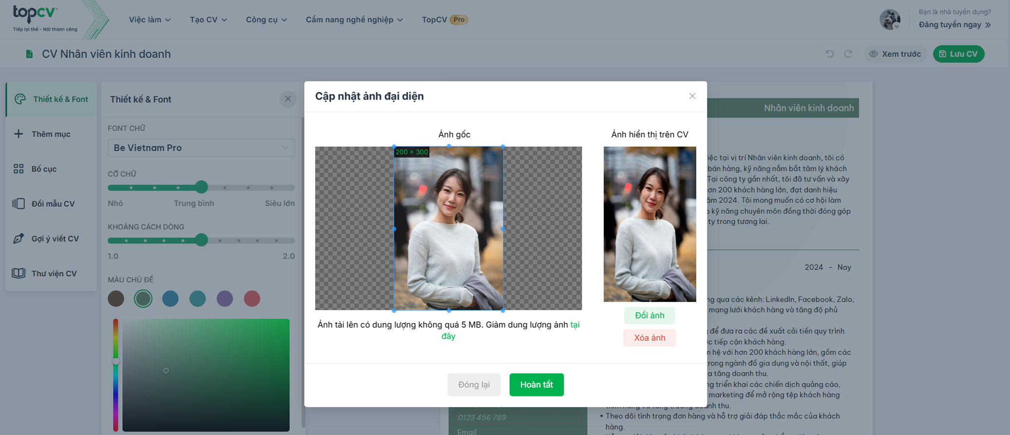tao cv online chuyen nghiep