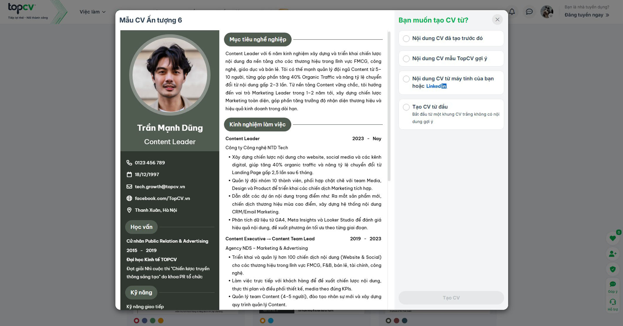 tao cv online mien phi
