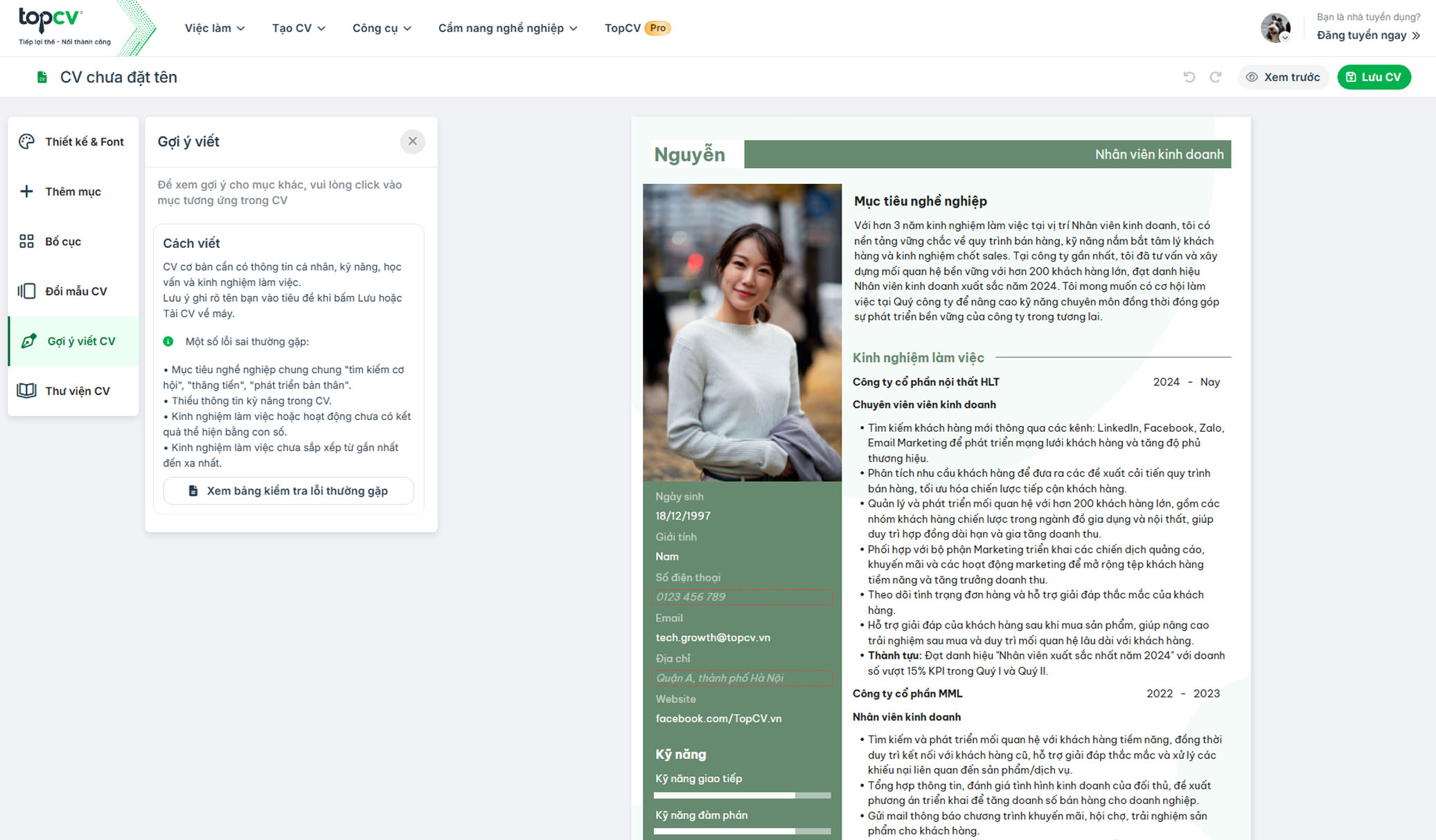 tao cv online mien phi
