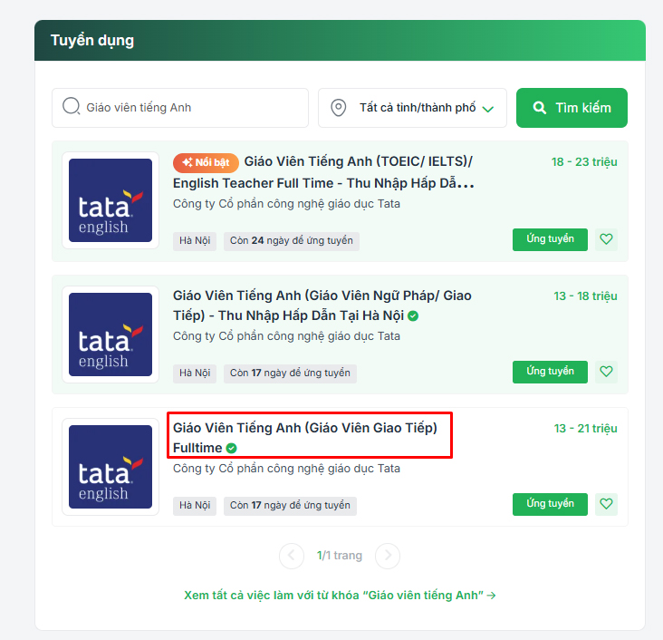 Click vào tên vị trí việc làm phù hợp để xem chi tiết thông tin tuyển dụng