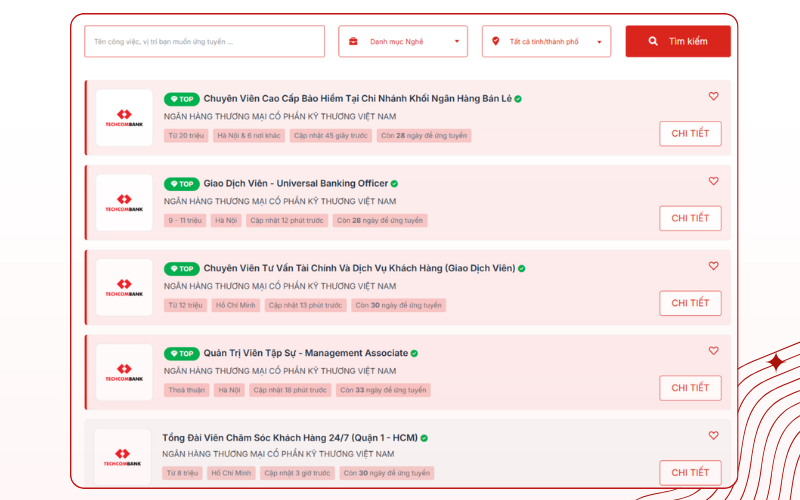 Ứng tuyển vào Techcombank trực tiếp trên TopCV