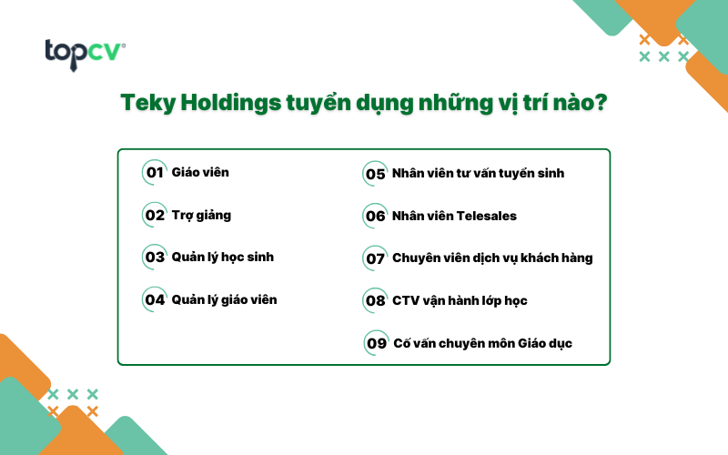 Một số vị trí công việc tại Teky Holdings