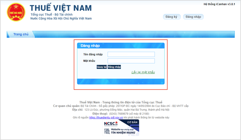 Đăng nhập tài khoản vào website Thuế điện tử của Tổng cục Thuế