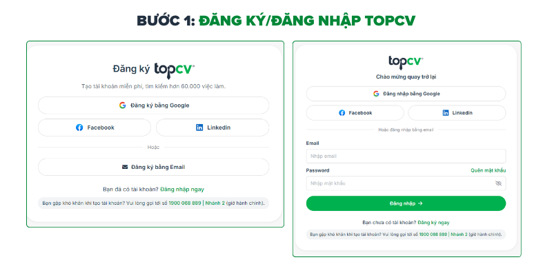Đăng ký/đăng nhập tài khoản TopCV&nbsp;